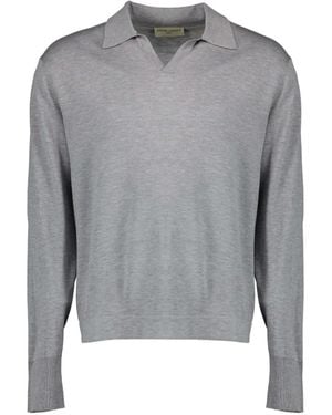 Officine Generale Polo-Collar Knitted T-Shirt - Grey