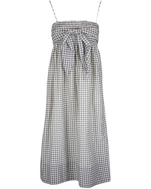 Vince Gingham-Check Smocked Midi Dress - Gray