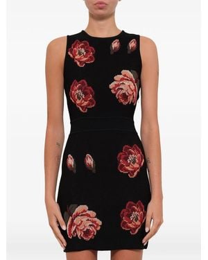 McQueen Floral-jacquard Mini Dress Black