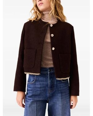 Maje Tweed Jacket With Chain Trim - Brown