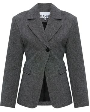Ganni Long-Sleeve Buttoned Blazer - Grey