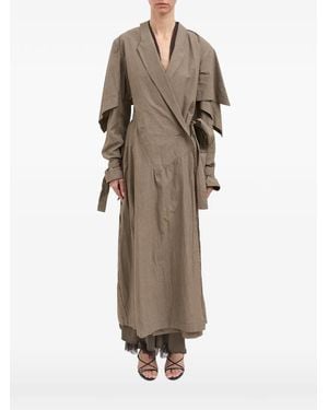 Yehuafan Asymmetric Cotton Coat - Natural
