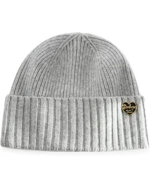 Barbour Ribbed-Knit Logo-Plaque Beanie Hat - Gray