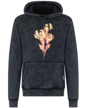 Roberto Cavalli Rose-Print Cotton Hoodie - Blue