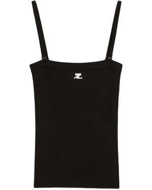 Courreges Rib-Knit Bustier Top - Black