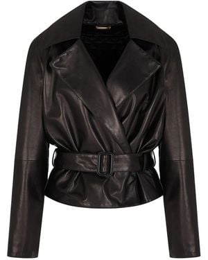 Giorgio Armani Belted Leather Jacket - Black