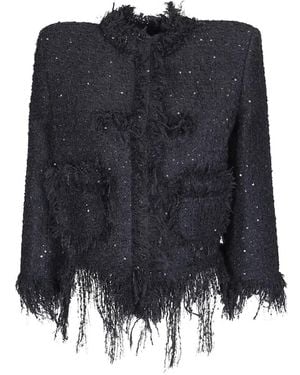 MATIERES FECALES Sequin-Embellished Frayed Jacket - Blue
