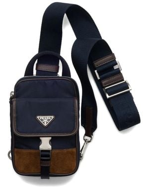 Prada Re-Nylon Schoudertas Met Logo - Blauw