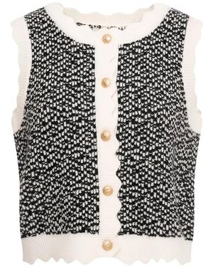 Fracomina Scalloped-Trim Bouclé Vest - Black