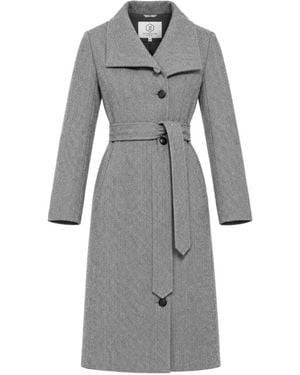 Norwegian Wool Herringbone Belted Coat - Grey