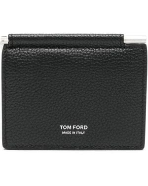 Tom Ford Hammered Calfskin Bi-Fold Card Holder With Money Clip - Black