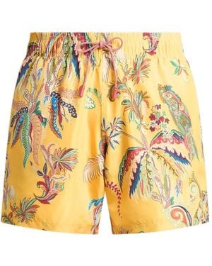 Etro Palm Tree-Print Swim Shorts - Yellow