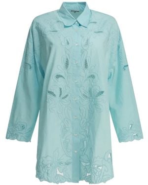 Juliet Dunn Cut-Out Embroidered Shirt - Blue