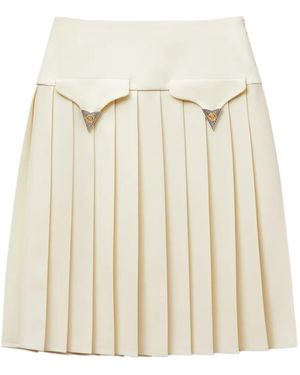 Versace Pleated Wool Midi Skirt - Natural