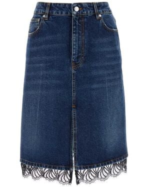 Stella McCartney Lace-Trim Denim Skirt - Blue