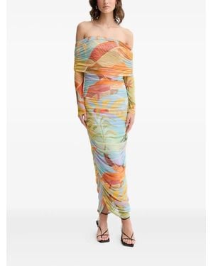 Never Fully Dressed Ruched Off-Shoulder Maxi Dress - Blue