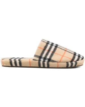 Burberry Check Wool Blend Slippers - Natural