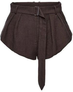 Magda Butrym Shorts Con Pliegues Y Cinturón - Marrón
