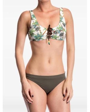 Banana Moon Palm-Tree-Print Lace-Up Bikini Top - Black