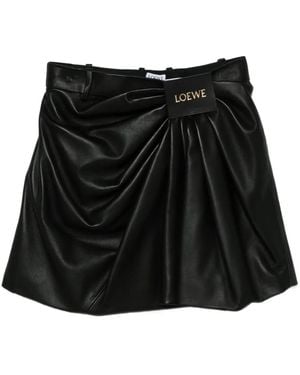 Loewe Draped Leather Skirt - Black