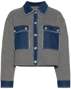 Sandro Cable-Knit Denim Jacket - Blue