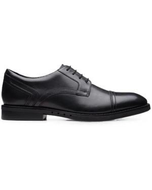 Clarks Un Hugh Cap Leather Derby Shoes - Black