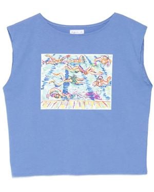 agnès b. Colisée Artist Cotton T-Shirt - Blue