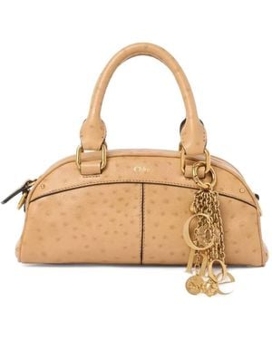 Chloé Small Ostrich-Effect Charm-Embellishment Tote Bag - Natural