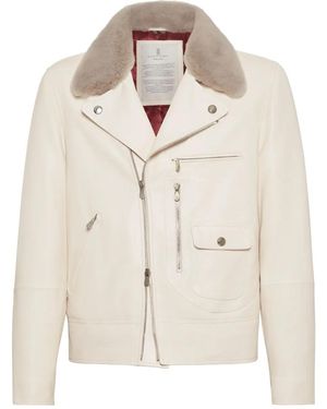 Brunello Cucinelli ファーカラー レザージャケット - ナチュラル