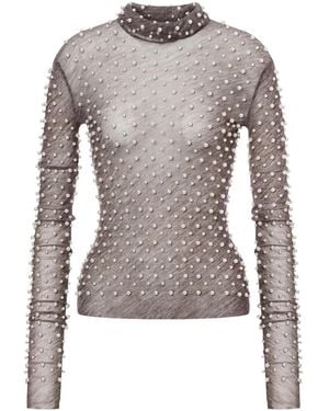 Philosophy Di Lorenzo Serafini Semi-Sheer Pearl-Embellished Top - Grey
