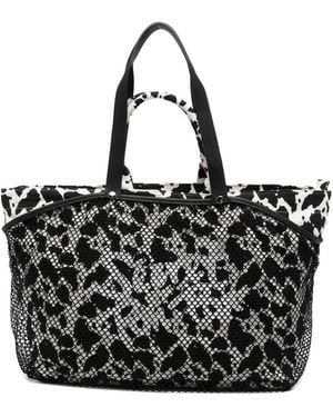 Secret Pon-pon City Cow-Print Mesh Tote Bag - Black