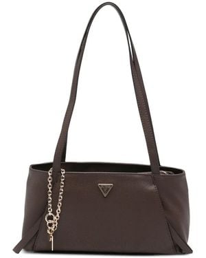 Guess Logo-Plaque Pebbled Shoulder Bag - White