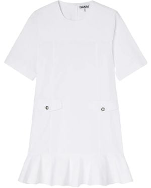 Ganni Jurk Met Ruche Zak - Wit
