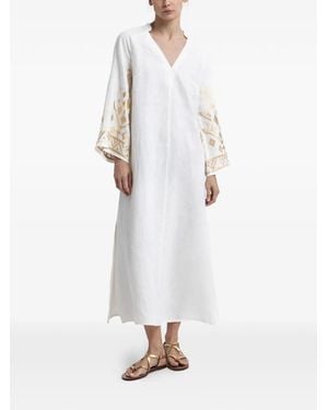 Greek Archaic Kori Embroidered Long-Sleeved Dress - White