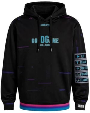 Dolce & Gabbana Logo-Print Graphic-Sleeve Hoodie - Blue