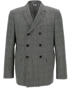 Thom Browne Prince Of Wales-Check Double-Breasted Wool Blazer - Gray