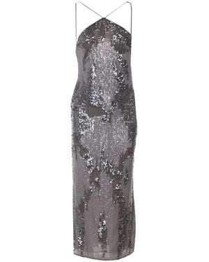 Patrizia Pepe Sequined Spaghetti-Strap Maxi Dress - Gray