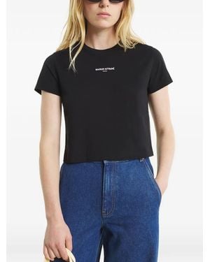Maison Kitsuné Logo-Print Cropped T-Shirt - Black
