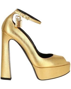 Tom Ford Padlock Peep-Toe Platform Court Shoes - Metallic