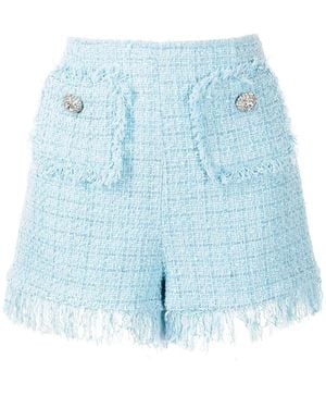Blumarine Tweed Fringed Shorts - Blue