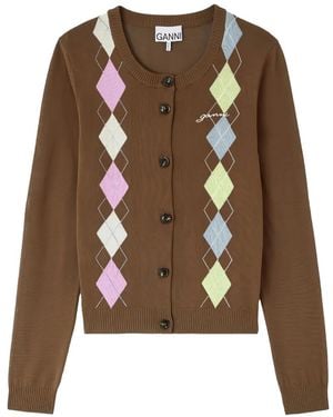 Ganni Logo-Embroidered Cardigan - Brown