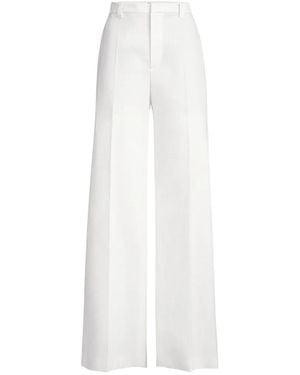 Brunello Cucinelli Cotton And Paper Yarn Diagonal Loose Flared Pants With Monili - White