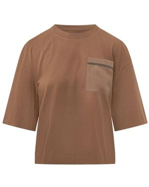 Brunello Cucinelli Embellished Pocket T-Shirt - Brown