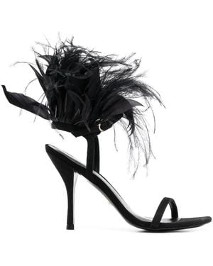 Stuart Weitzman Plume 100 Feather-Trimmed Sandals - Black