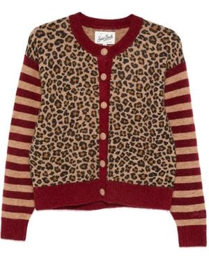 MC2 Saint Barth Gestreifter Heidi Cardigan Mit Leoparden - Rot