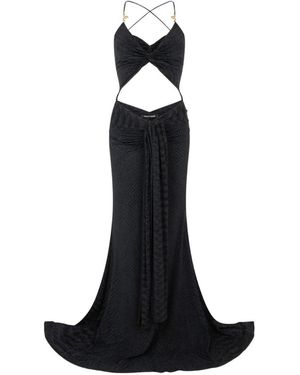 Roberto Cavalli Maxi-Jurk Met Slangendetail En Uitgesneden Details - Zwart
