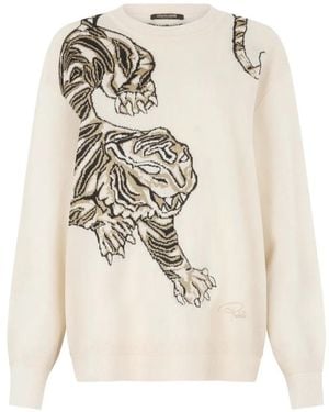 Roberto Cavalli Jersey Con Motivo De Tigre - Blanco