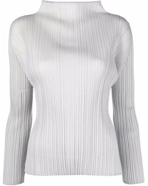 Pleats Please Issey Miyake Plissé-Detail Mock Neck Top - Gray
