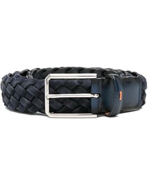 Santoni Braided Suede Belt - Black