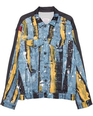 Charles Jeffrey Painted-Stripe Denim Jacket - Blue